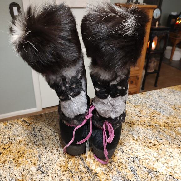 Tecnica Leather Fur Embroidered Boots Mid Calf Multicolor Women's Size US 6.5 - Picture 14 of 15